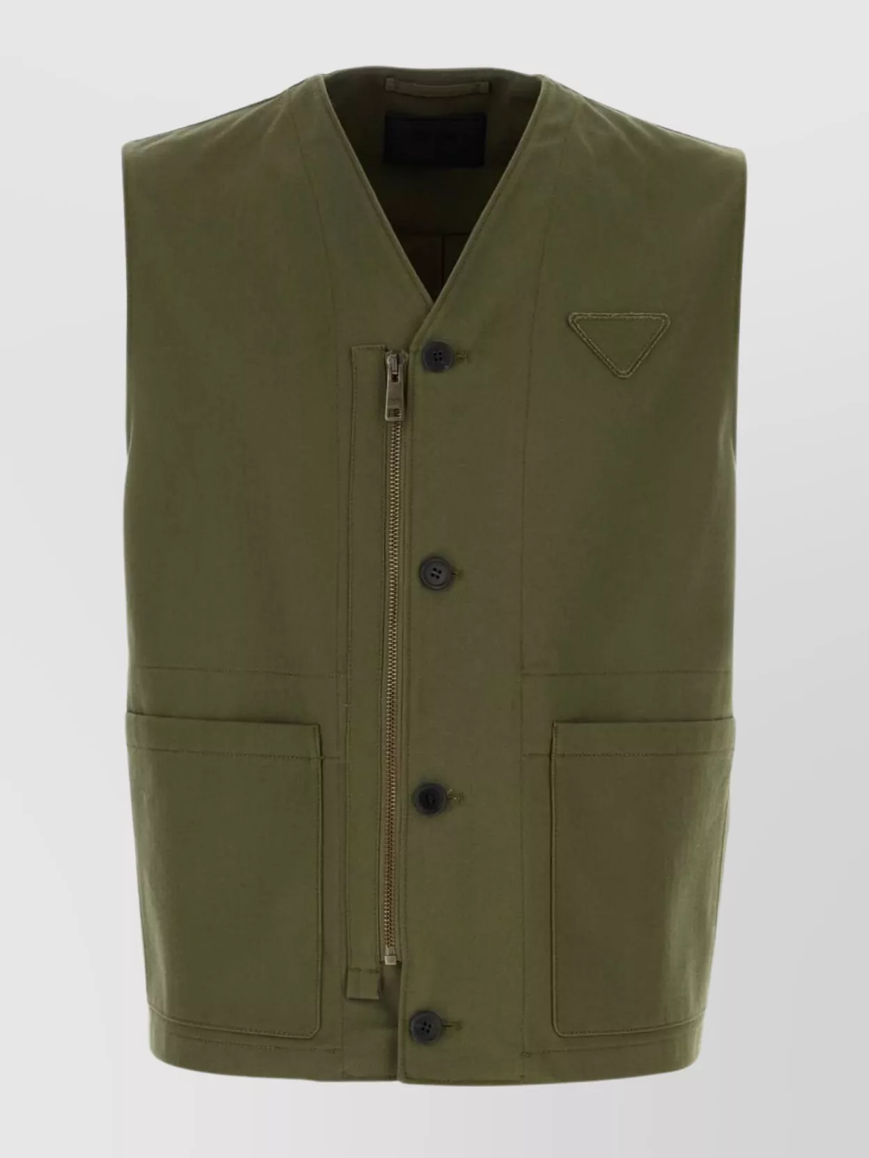 Shop Prada Cotton Vest In Military Style In Khaki
