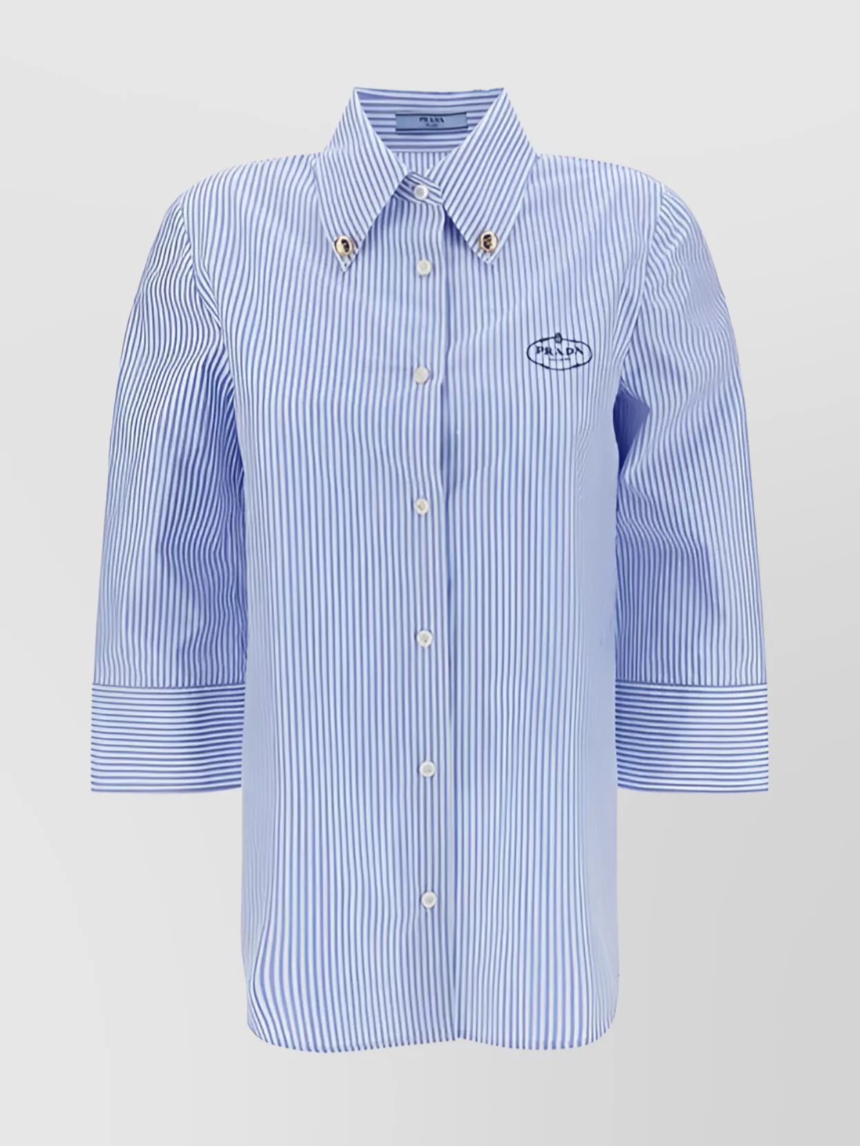 Shop Prada Striped Three-quarter Sleeve Structured Shirt