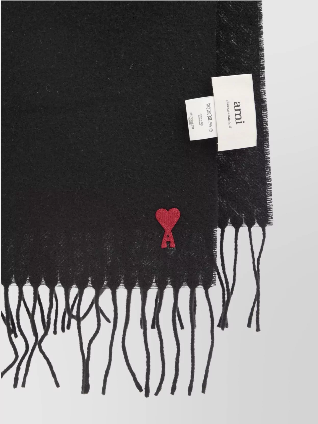 Ami Alexandre Mattiussi Heart Friend Wool Scarf With Fringed Hems