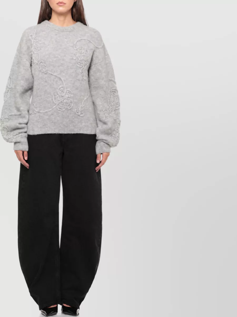Rotate Ribbed Floral-Embossed Sweatshirt