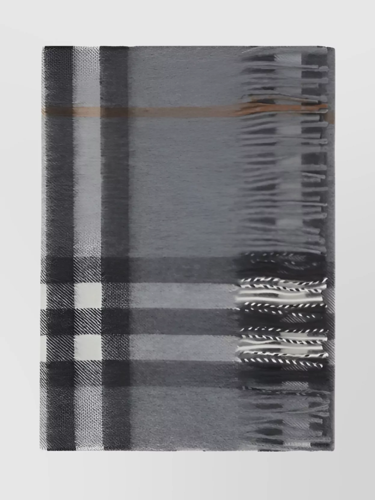 Burberry Rectangular Cashmere Scarf Frayed Hems Iconic Check In Gray