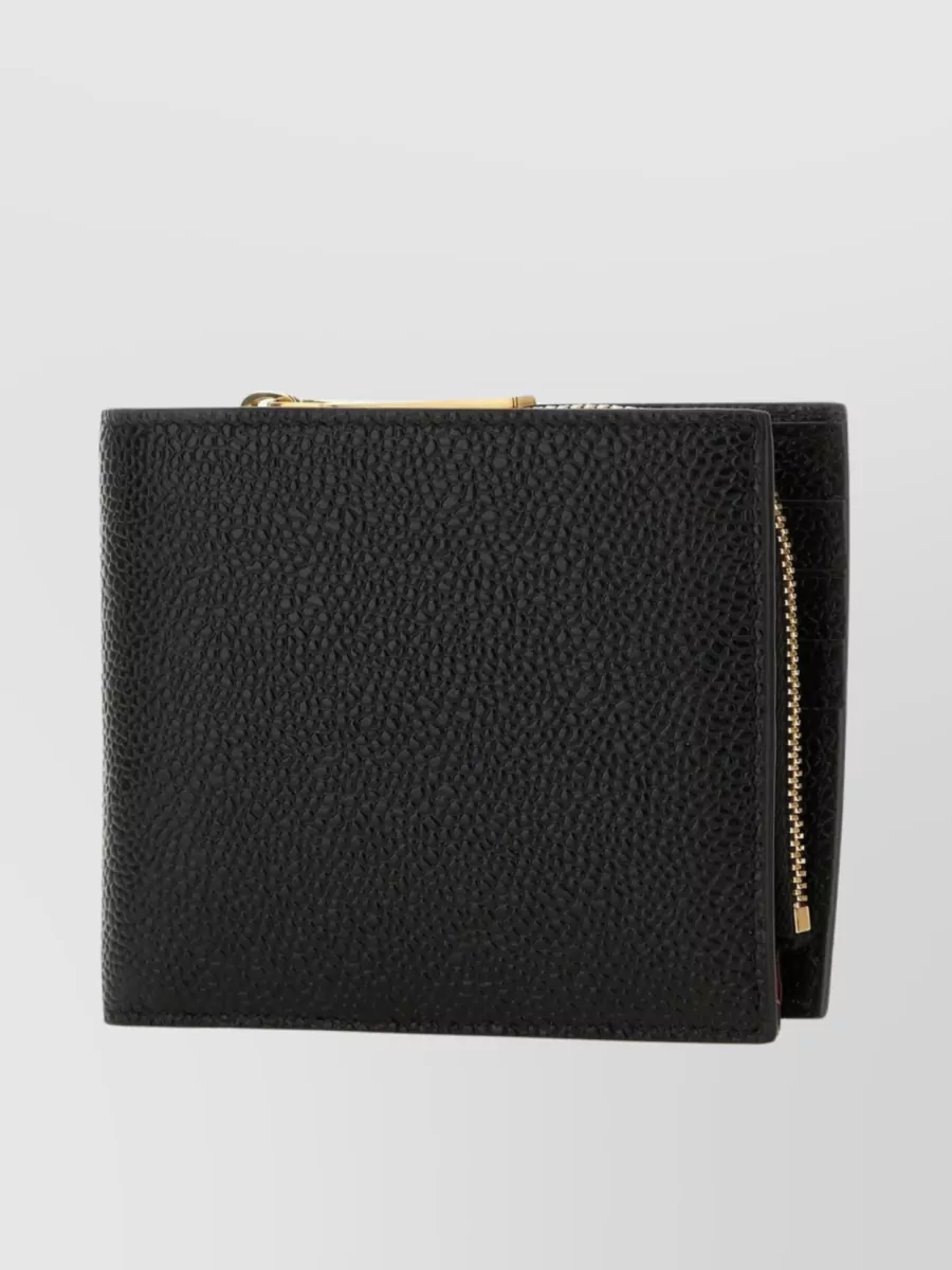 Shop Thom Browne Coin Purse Billfold Leather Wallet In Black