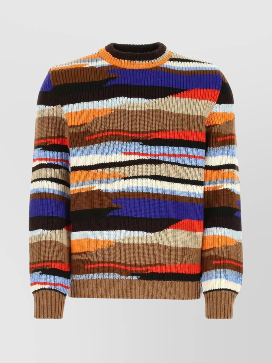 Shop Missoni Intricately Embroidered Wool Crew-neck In Brown