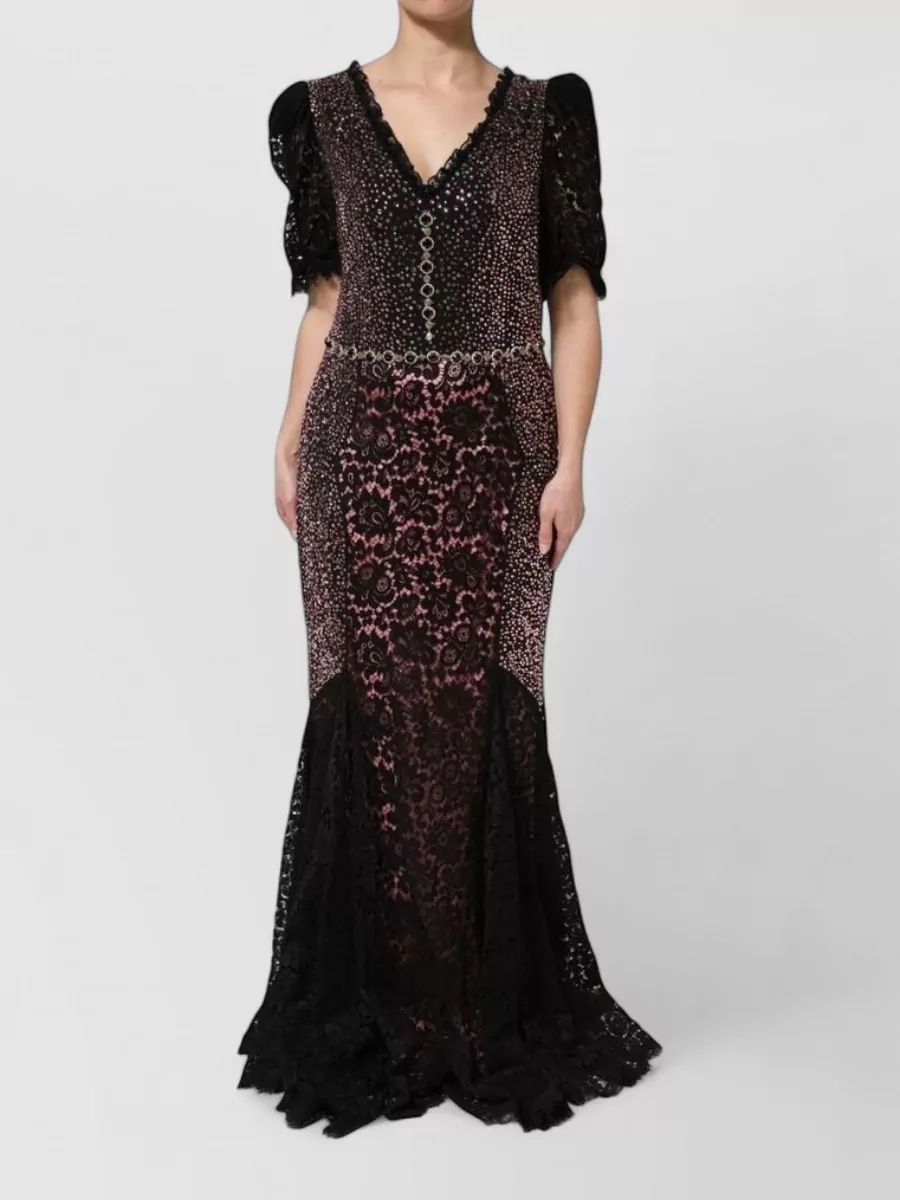 Dolce&Gabbana crystal embellished lace v-neck slim-fit maxi dress