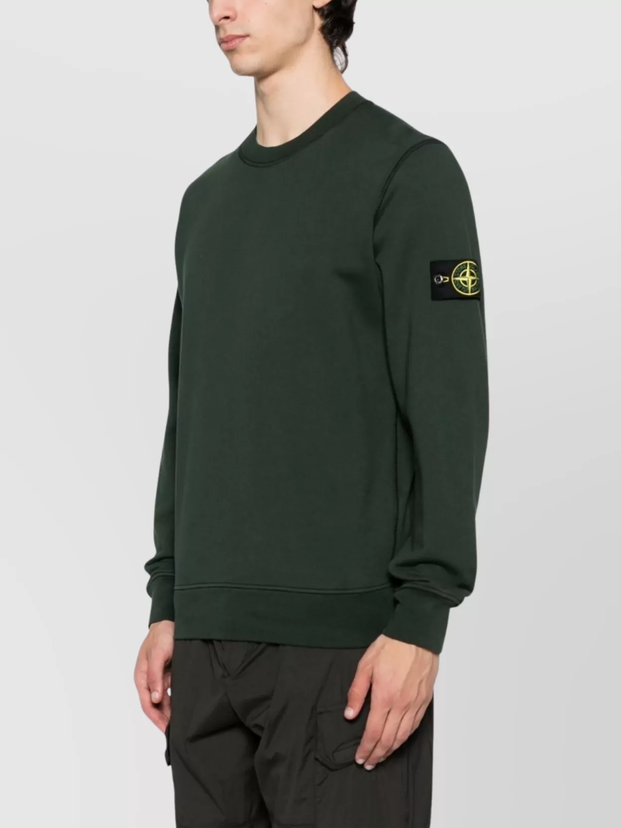 Stone Island Logo Badge Crewneck Knitwear With Ribbed Finish