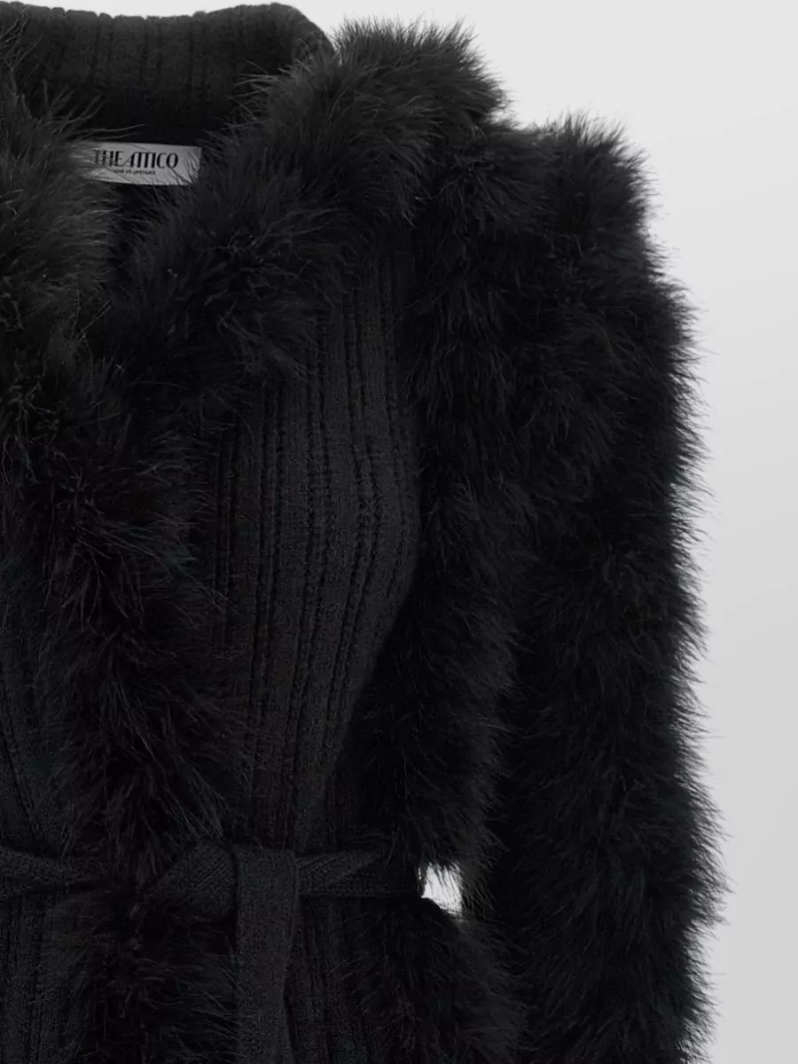The Attico Alpaca-Blend Ribbed Feather-Trim Belted Knit Coat