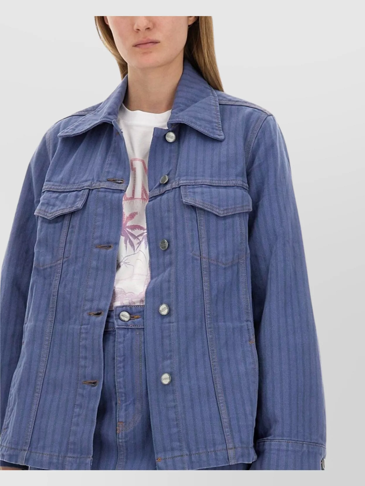 Ganni Denim Jacket Striped Chest Pockets
