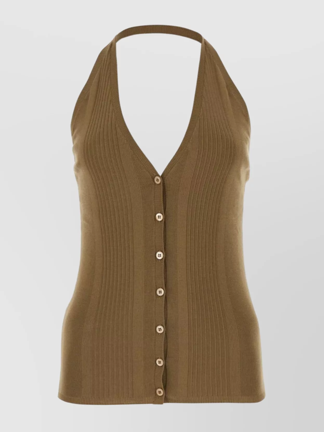 Shop Prada Cotton Knit Halter V-neck With Ribbed Texture And Button Accents