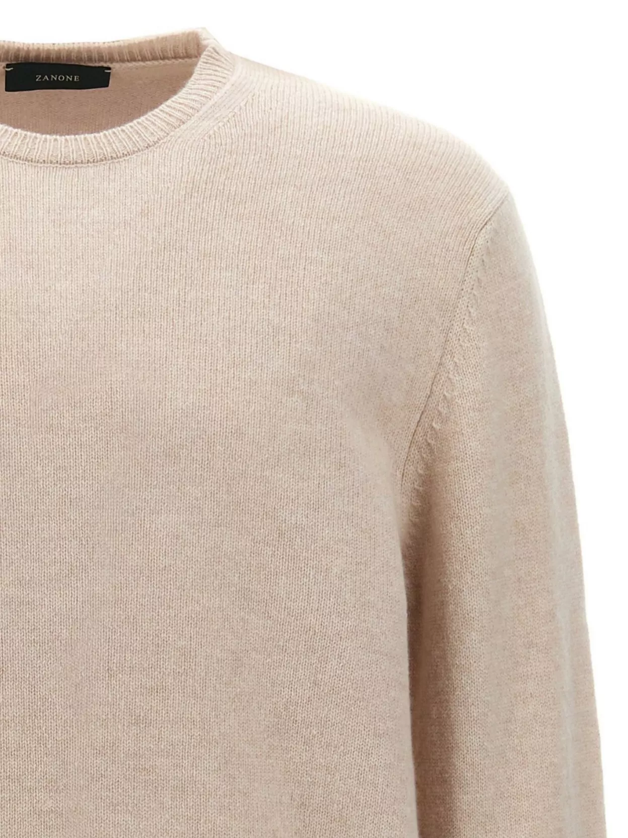 Zanone Ribbed Wool Crewneck Sweater With Cuffed Sleeves In Neutral