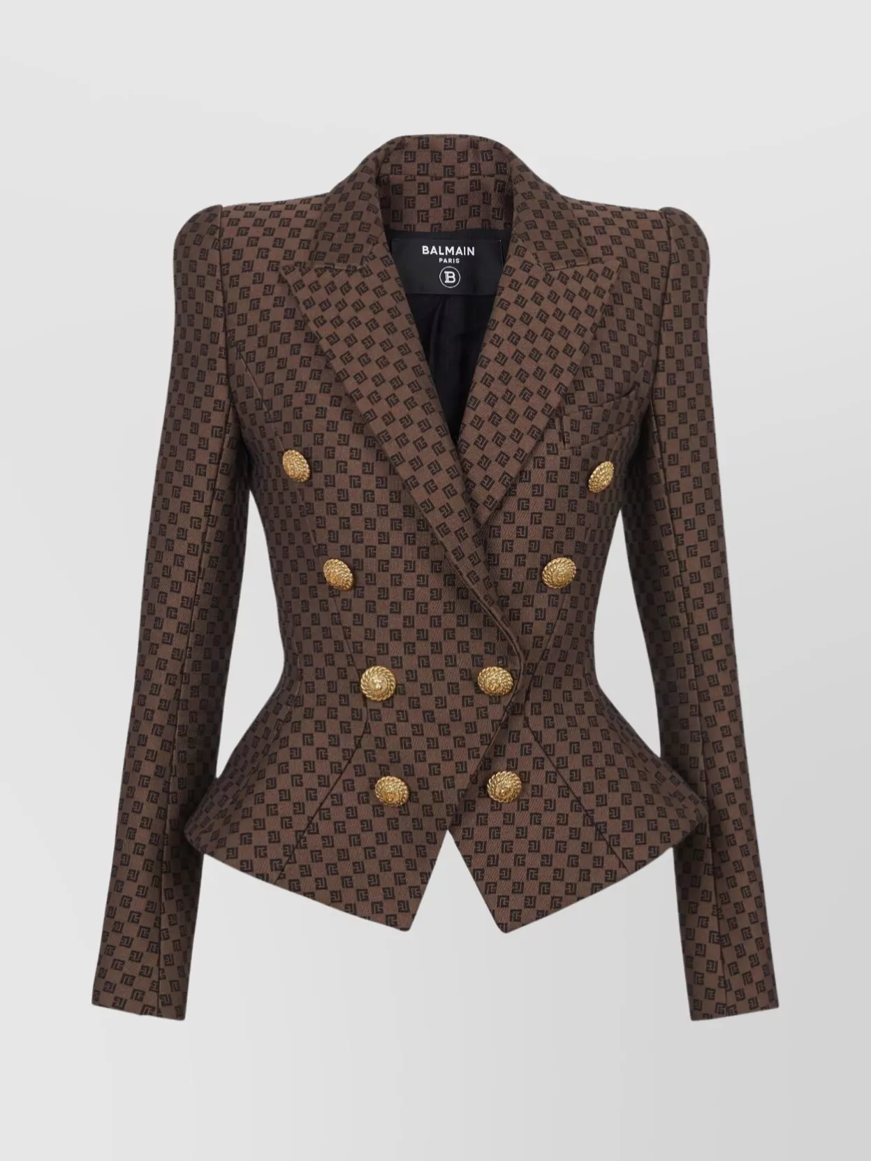 Shop Balmain Flared Hem Double-breasted Jacket In Brown
