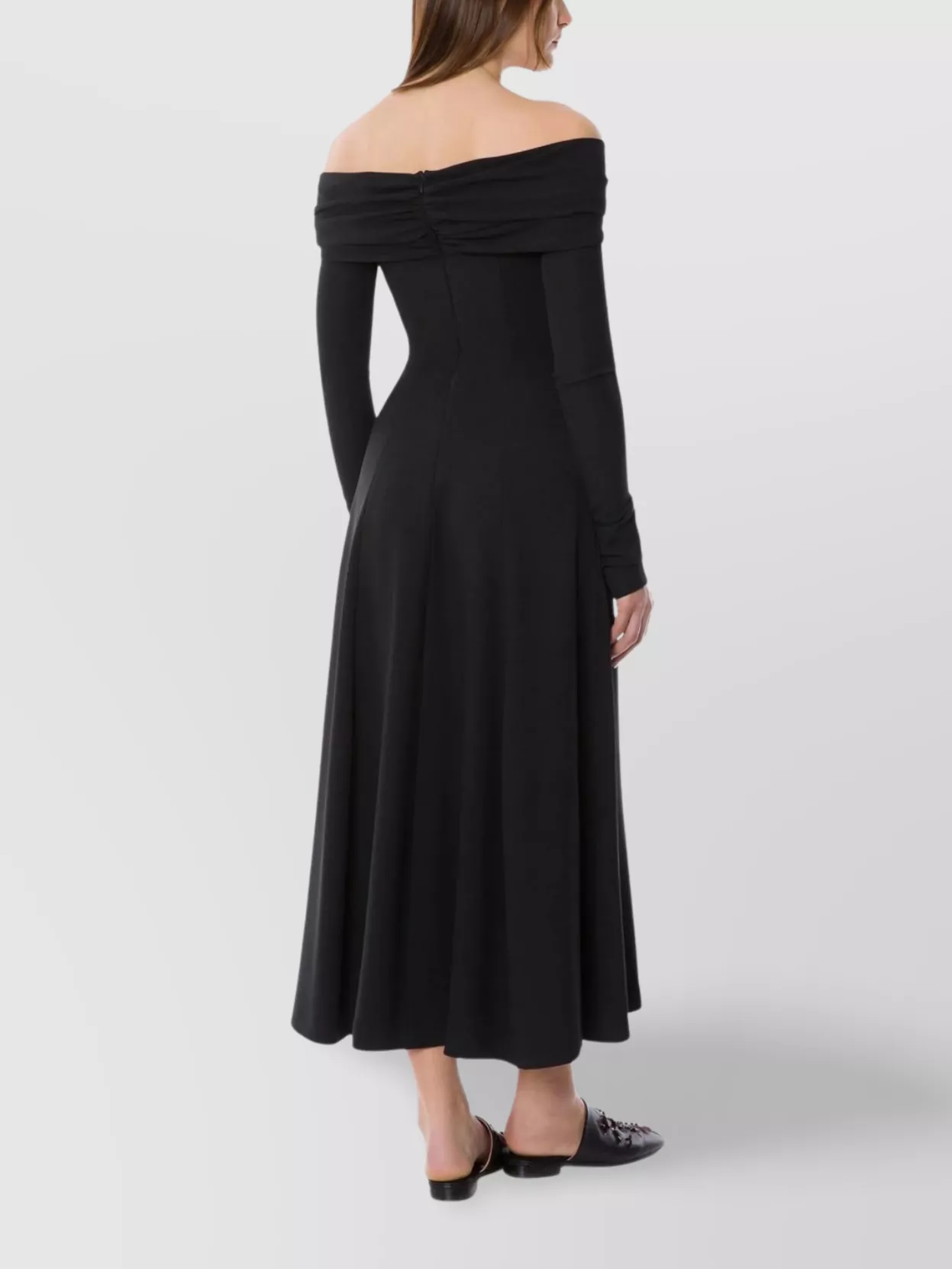 Alberta Ferretti Off The Shoulder Midi Dress With Long Sleeves