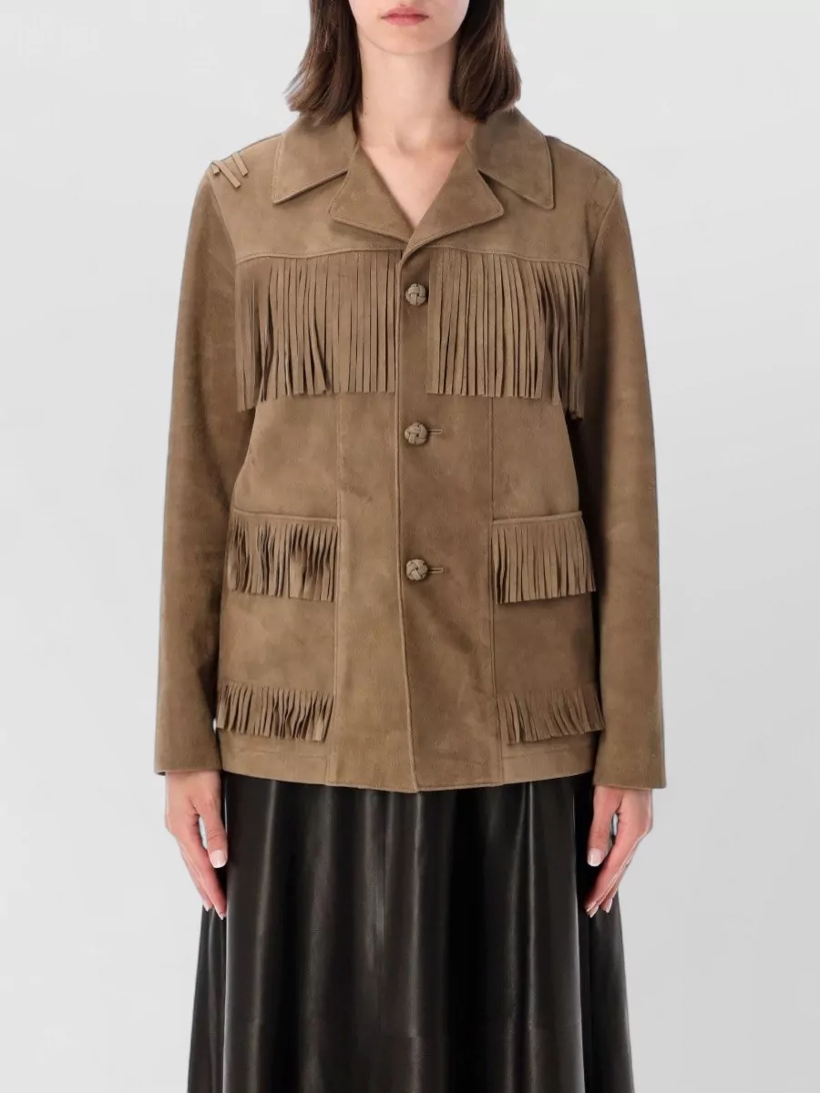 Ralph Lauren lambskin fringe single breasted coat