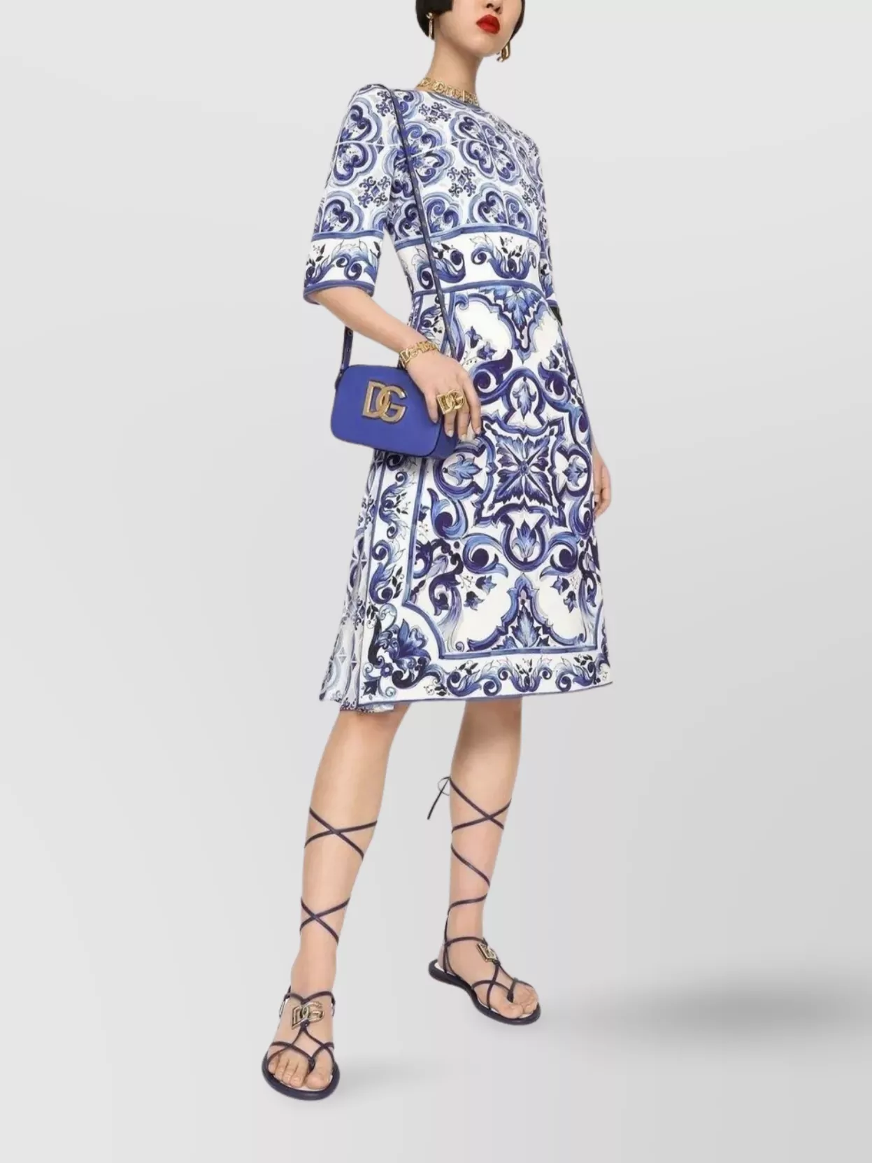 Dolce&Gabbana Printed Midi Dress Majolica Design