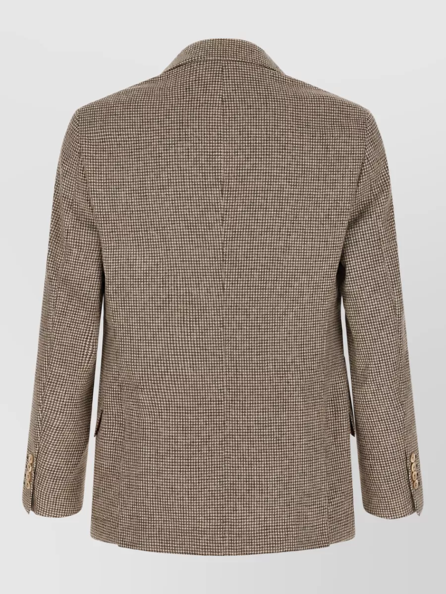 Brunello Cucinelli Wool Alpaca Silk Houndstooth Single-Breasted Blazer