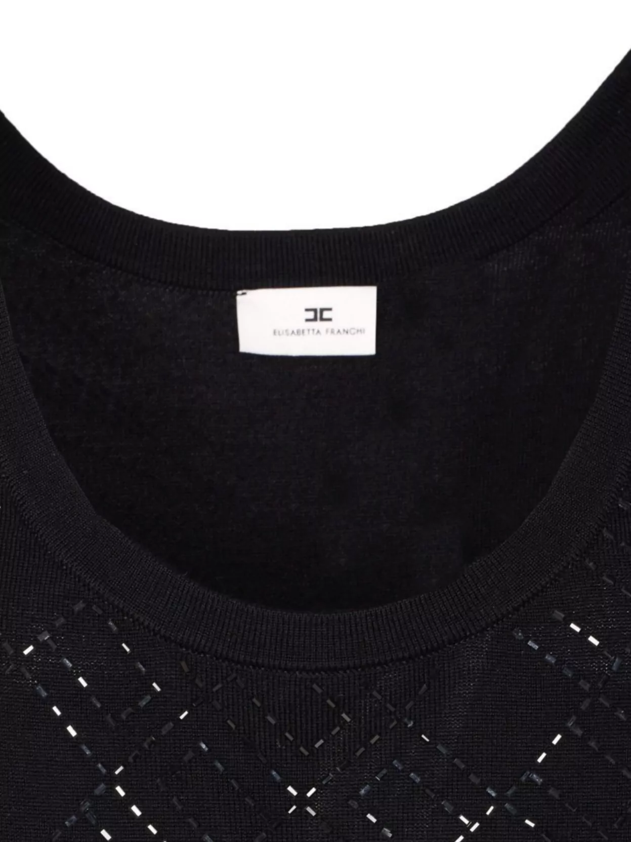 Elisabetta Franchi Glitter Geometric Knit Scoop Ribbed Top