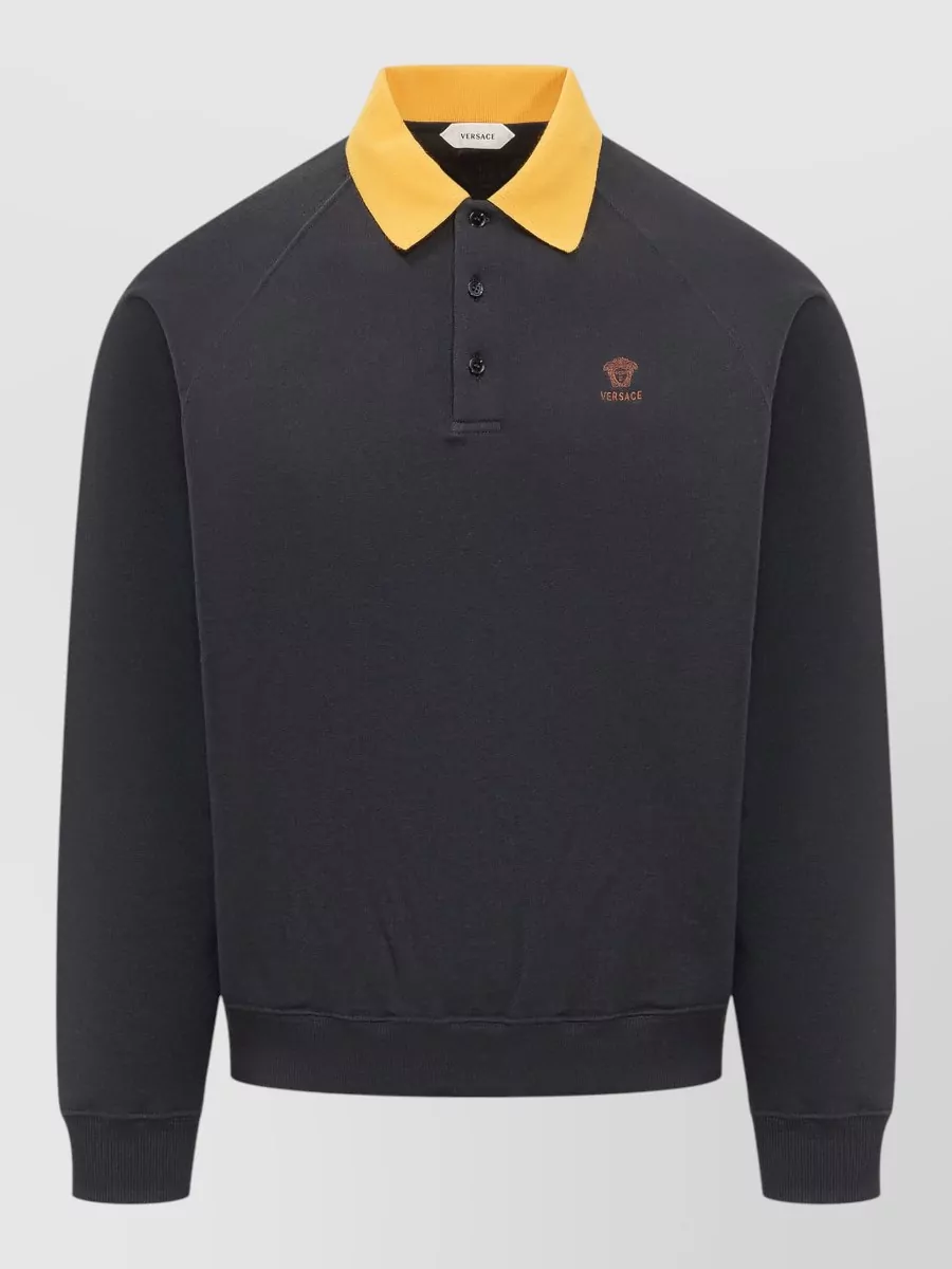 Versace logo-embroidered cotton polo sweatshirt