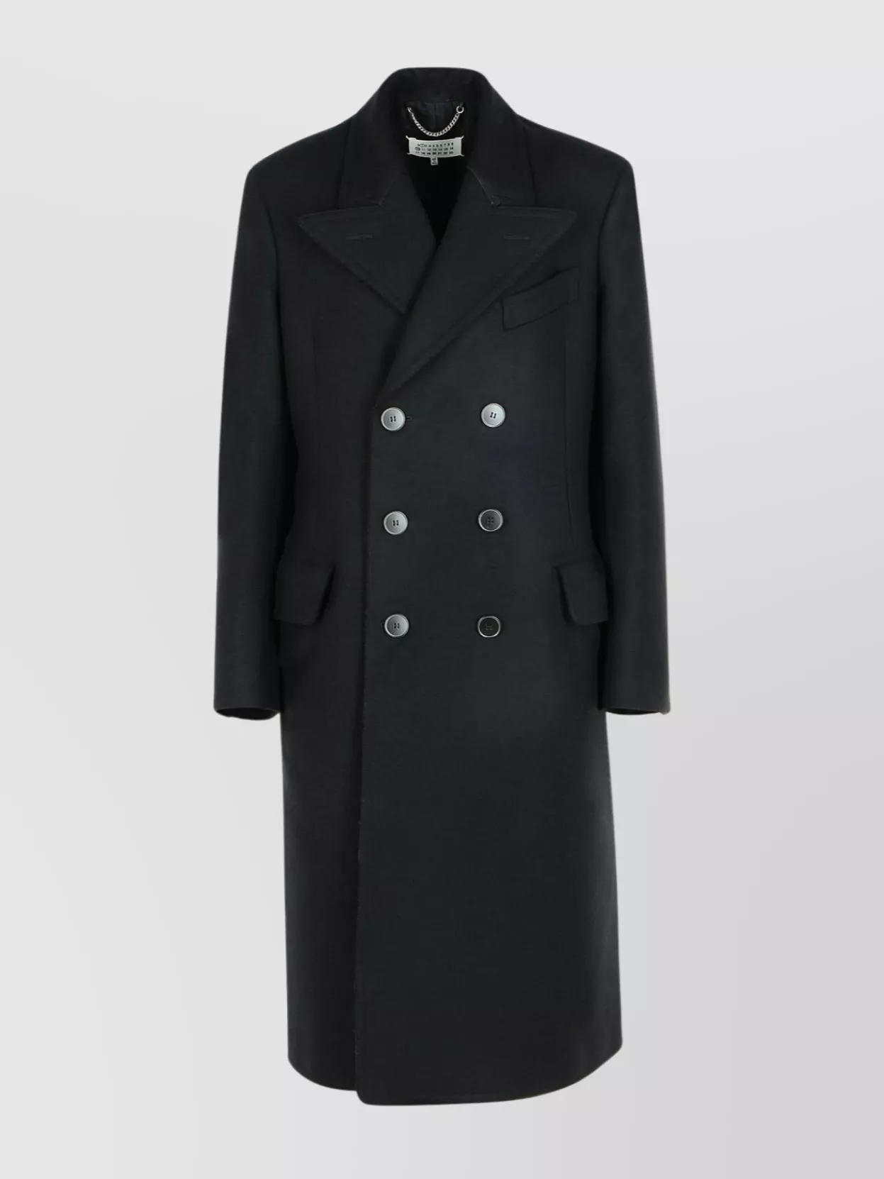 Maison Margiela Long Double Breasted Wool Coat In Black