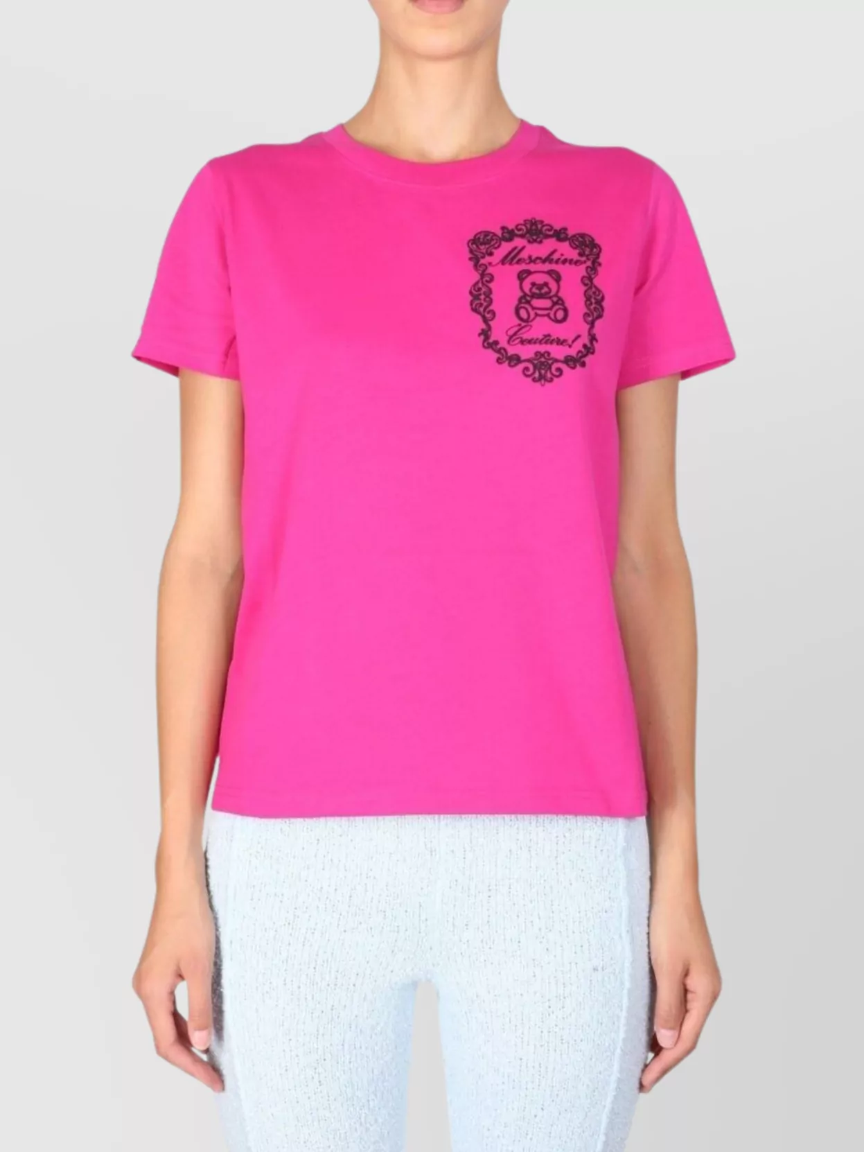 Moschino Logo Graphic Print Crew Neck T-shirt In Pink