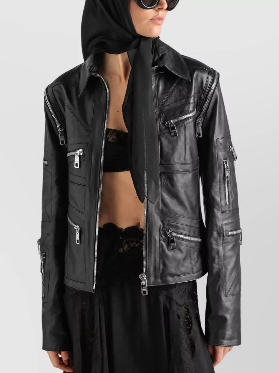 Dolce&Gabbana Lambskin Asymmetric Leather Jacket