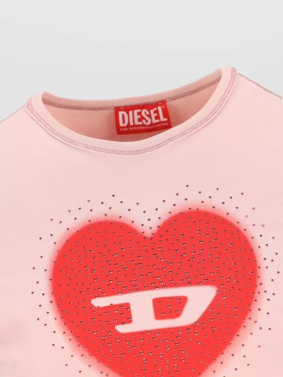 Diesel Heart Cotton T-Shirt Rhinestone Graphic