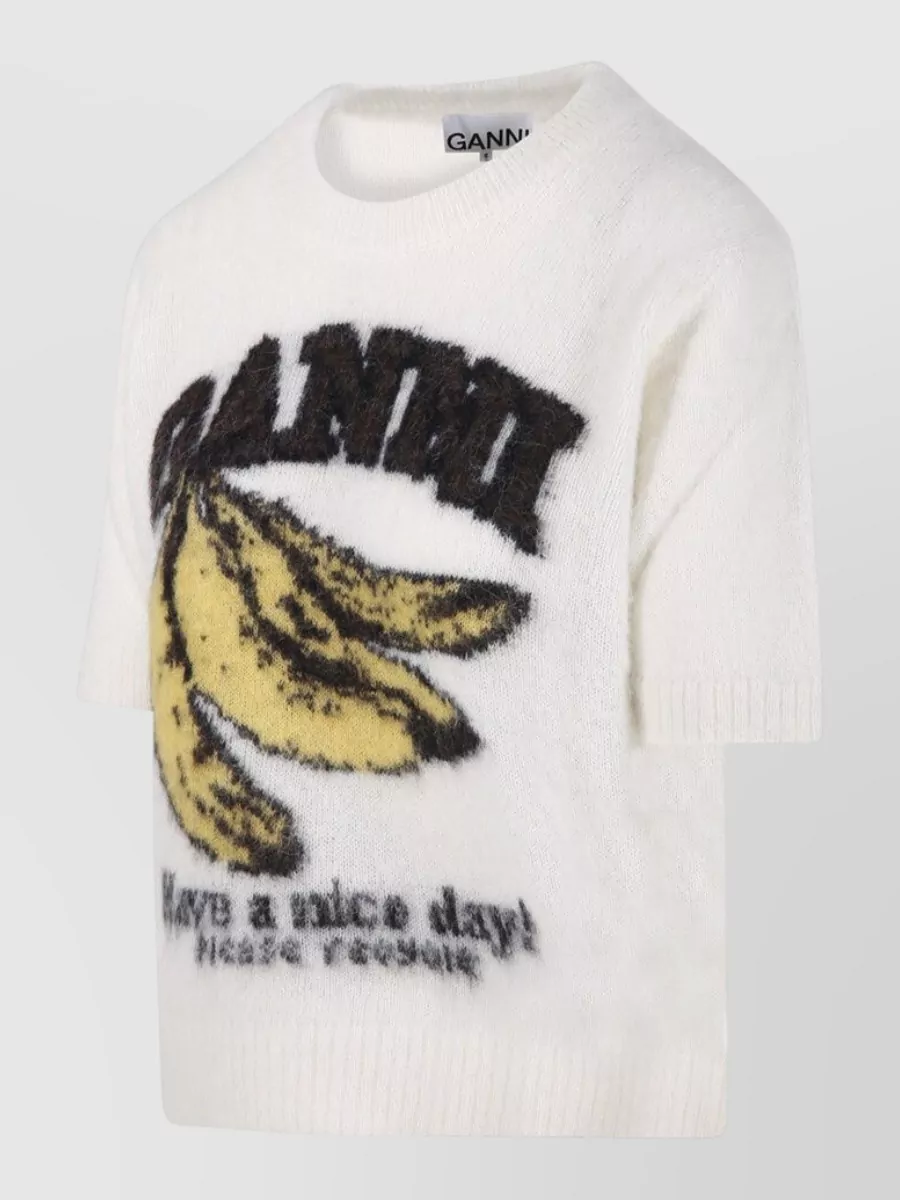 Ganni Alpaca Knit Crew Neck Graphic T-Shirt