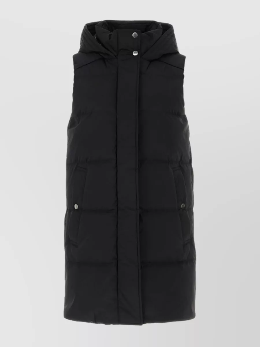 Shop Woolrich Zippered Hemline Slit Sleeveless Jacket In Black