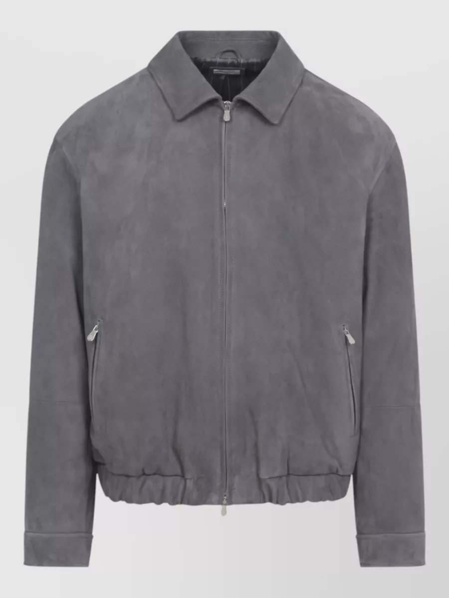 Brunello Cucinelli Suede Jacket Collared Design Elasticated Hem Pockets