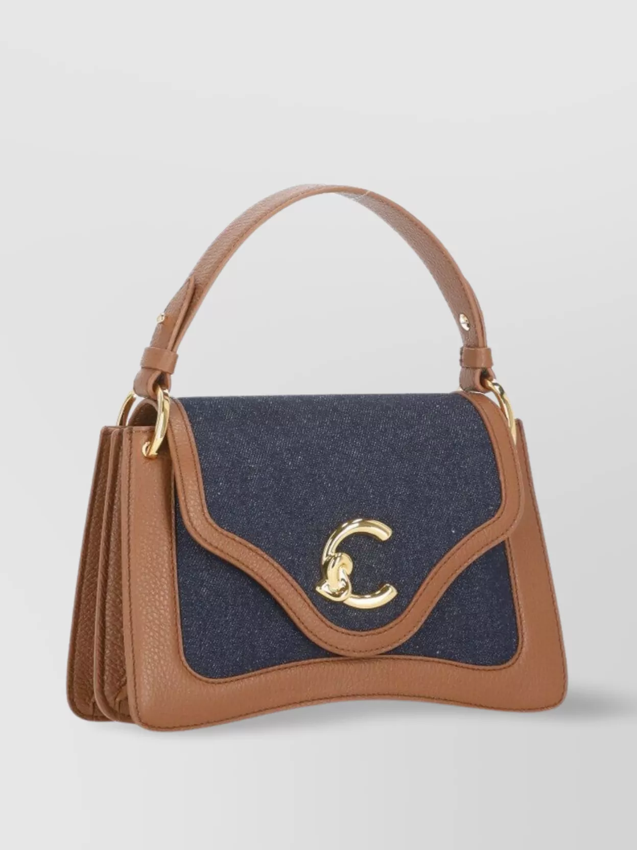 Coccinelle Denim And Leather Shoulder Bag With Gold Hardware
