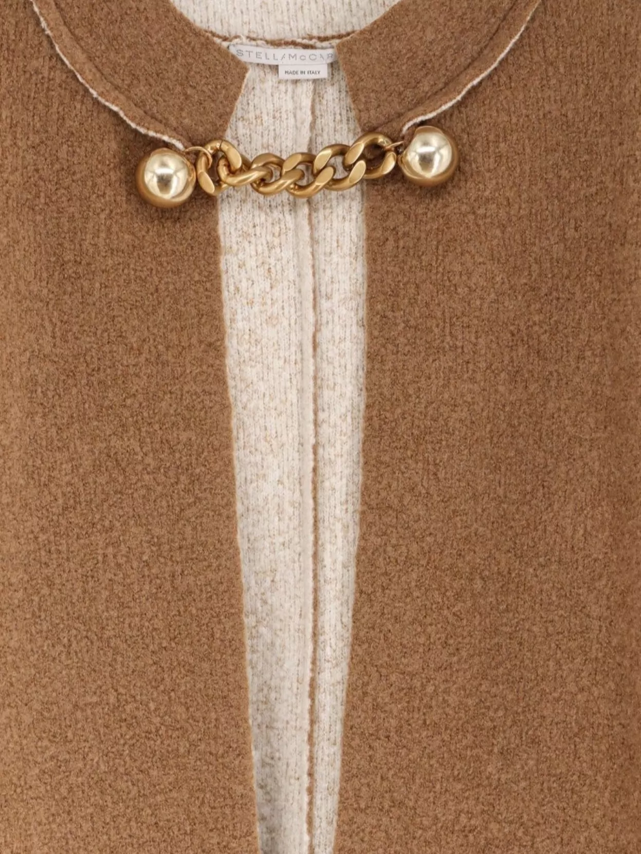 Stella Mccartney Wool Cape With Bouclé Effect And Chain Detail