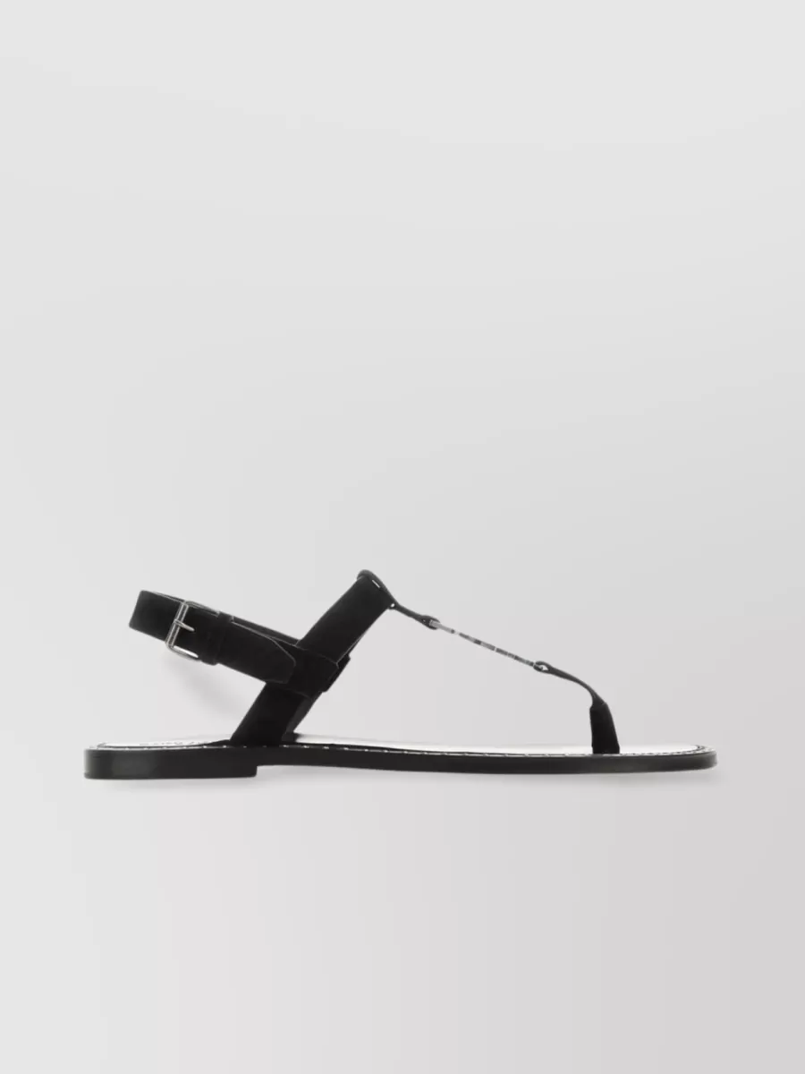 SAINT LAURENT SUEDE THONG SANDALS WITH FLAT SOLE AND T-STRAP