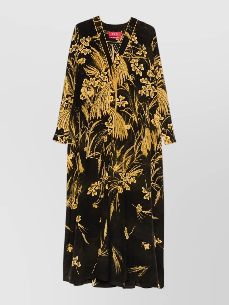 F.r.s For Restless Sleepers silk blend floral print v-neck long-sleeve maxi dress