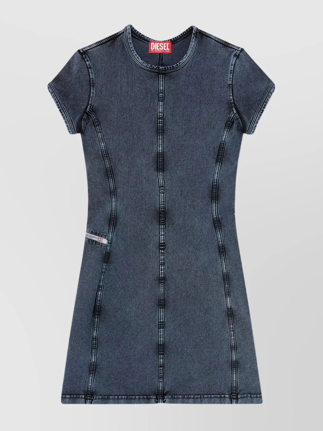 Diesel Knee Length Denim Dress With Contrast Stitching In Blue