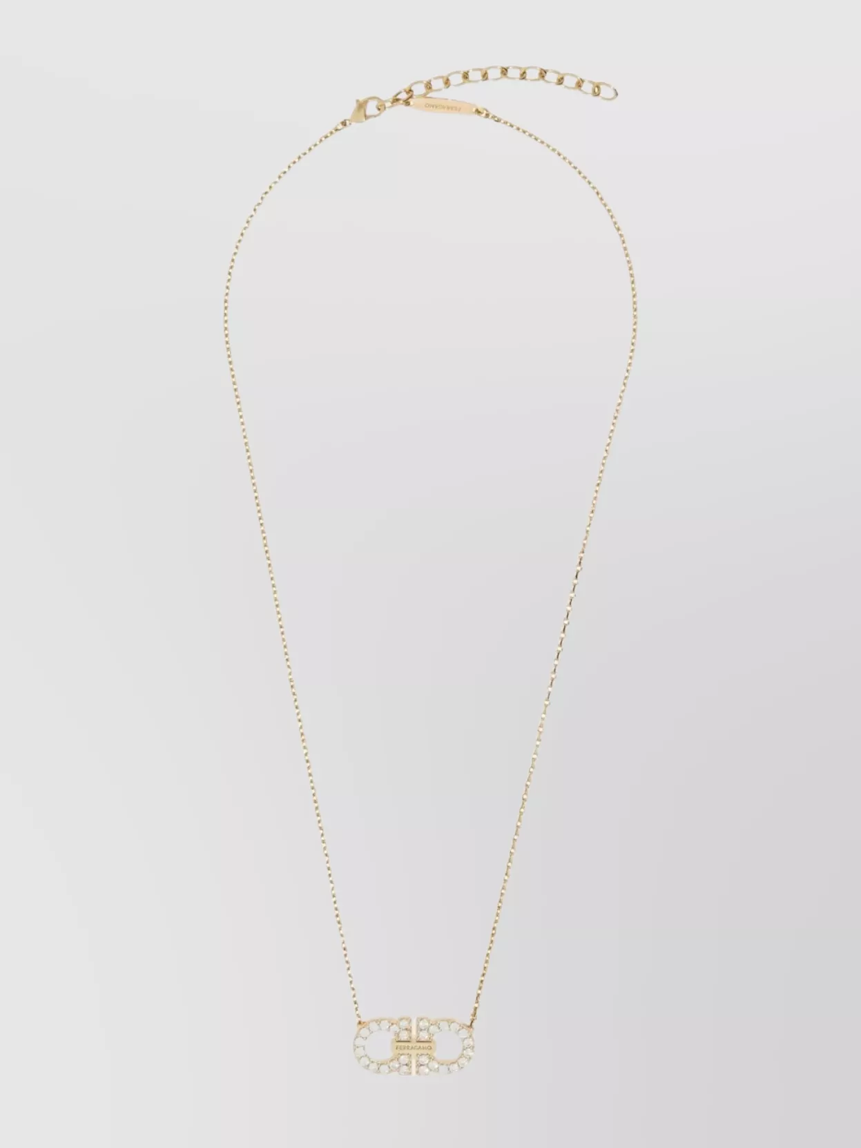 Ferragamo Crystal Pendant Chain Necklace With Adjustable Length In Neutral