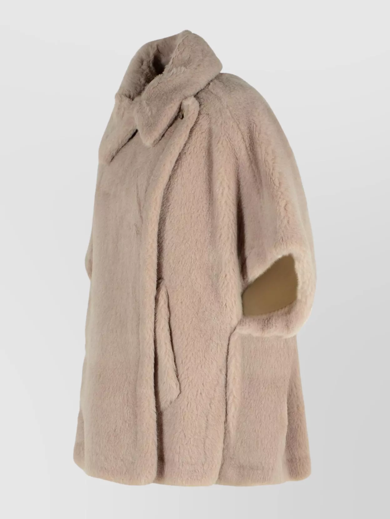 Max Mara Alpaca Blend Teddy Cape With Faux Fur Texture In Nude