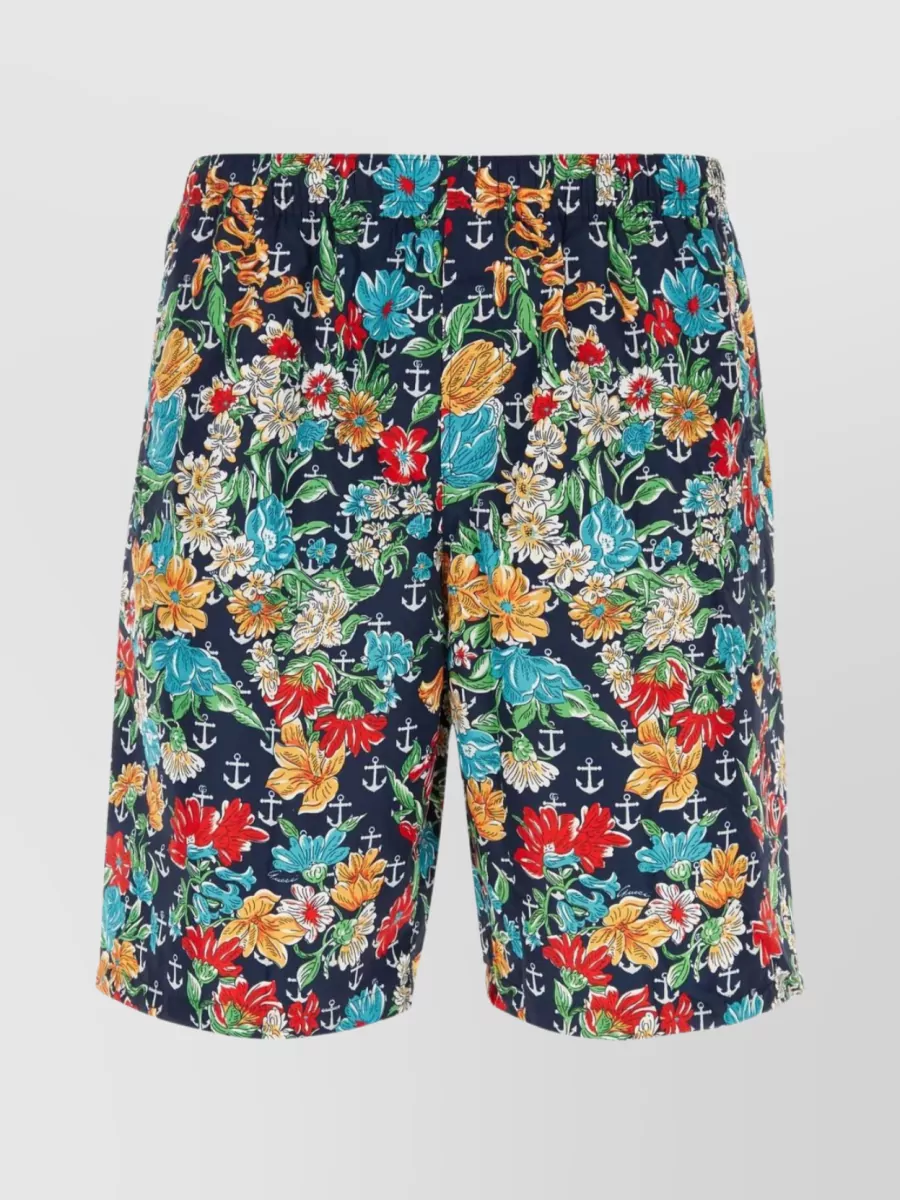 Shop Gucci Floral Print Swim Shorts In Blue