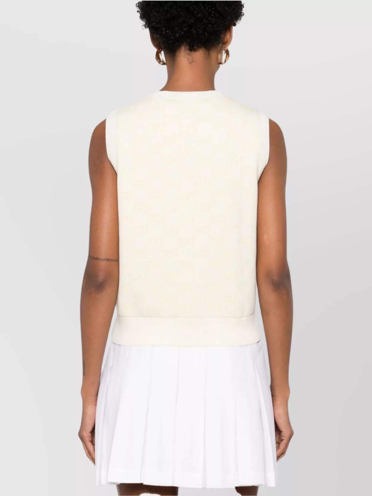 Gucci Crew Neck Ribbed Hem Sleeveless Top