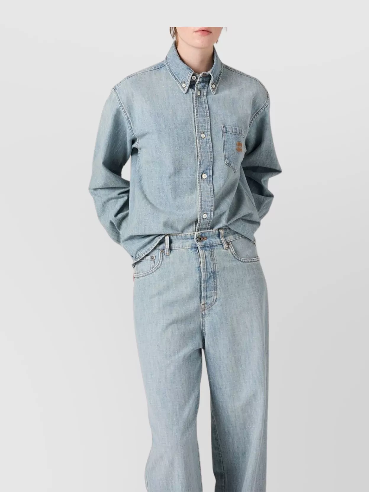 Miu Miu Long Sleeve Denim Shirt With Chest Pocket In Blue