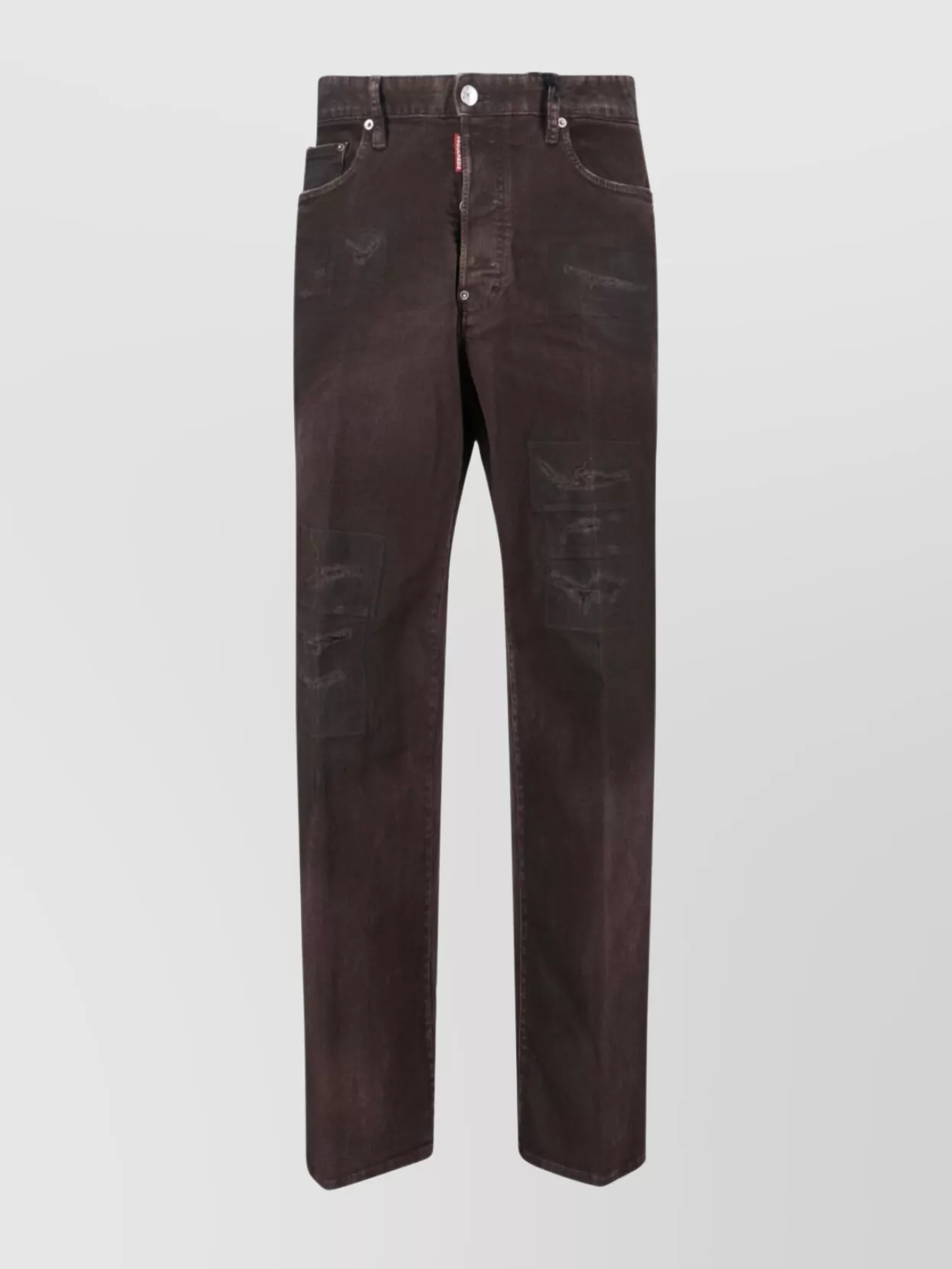 Dsquared2 Straight Trousers With Distressed Finish And Pockets In Brown