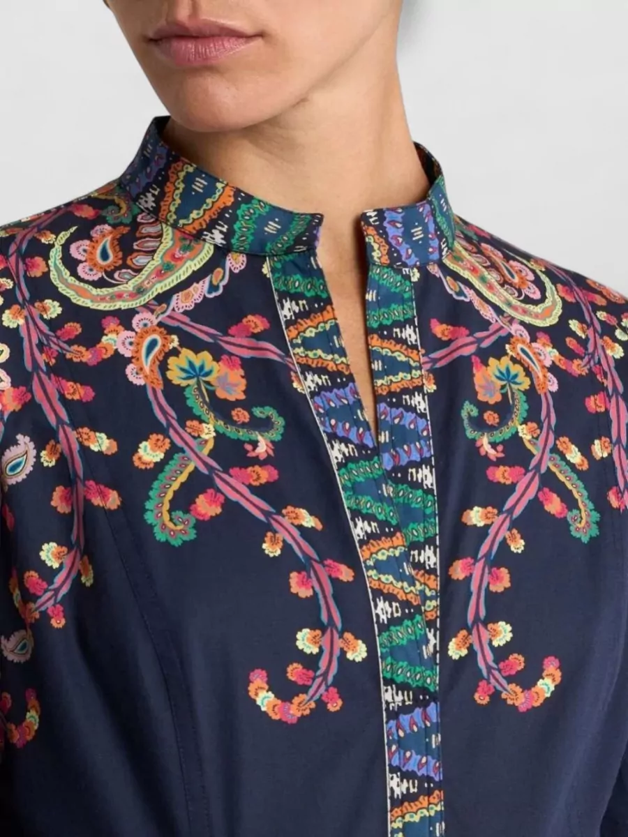 Etro Silk Floral-Print Paisley-Print Mandarin-Collar Three-Quarter-Sleeve Layered Maxi Dress