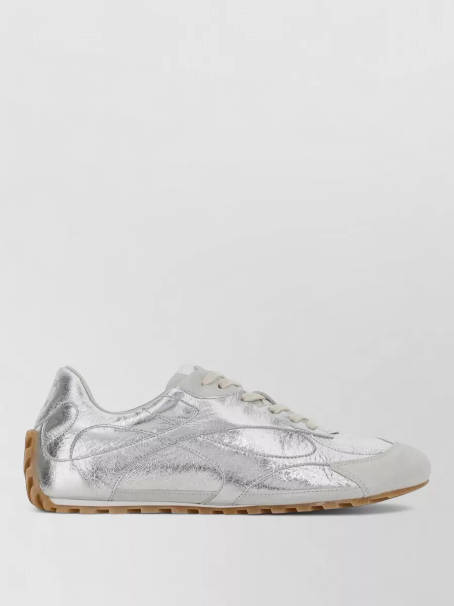 Bottega Veneta Metallic Leather Low-top Sneakers In White