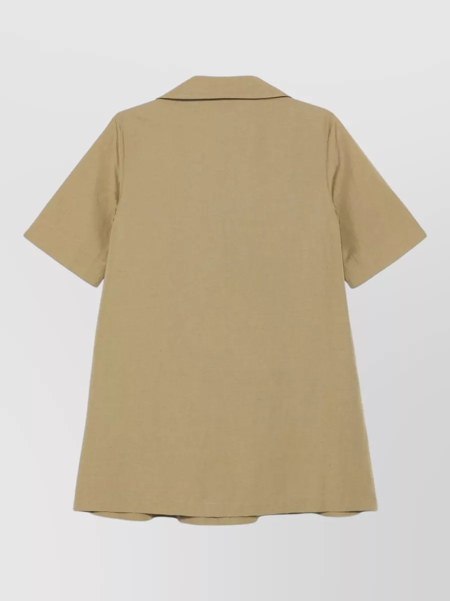 Semicouture Linen-Blend Short-Sleeve Mini Dress