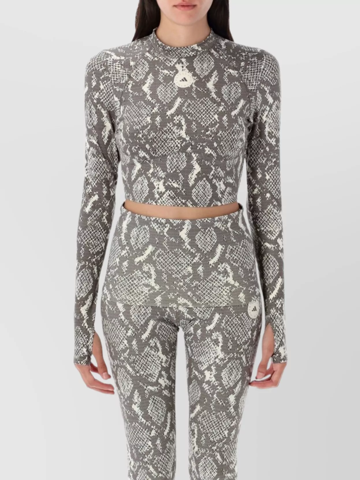 Adidas By Stella Mccartney Snake Print Long Sleeve Crop Top
