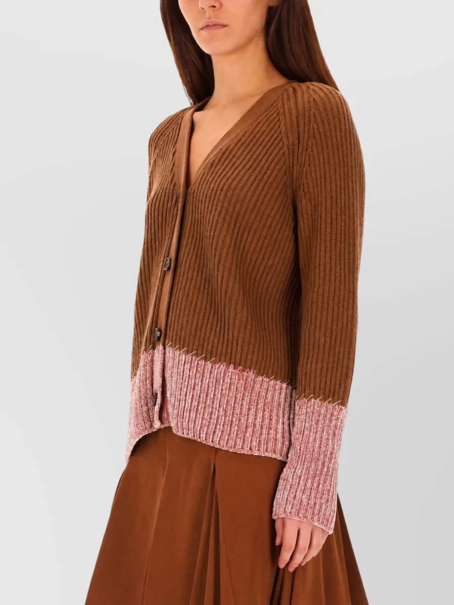 Marni Color Block V Neck Ribbed Cardigan