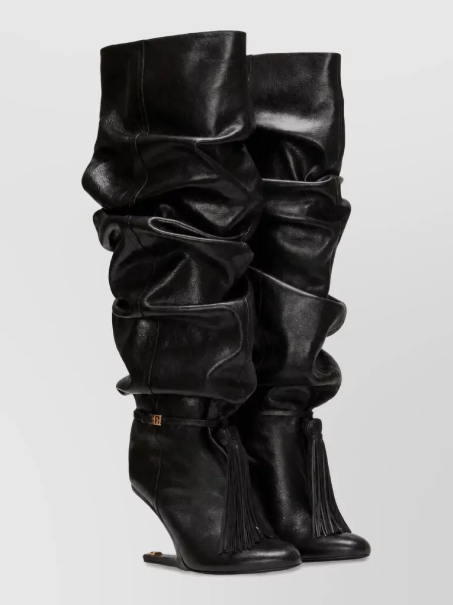 Balmain Textured Leather Thigh-High Boots