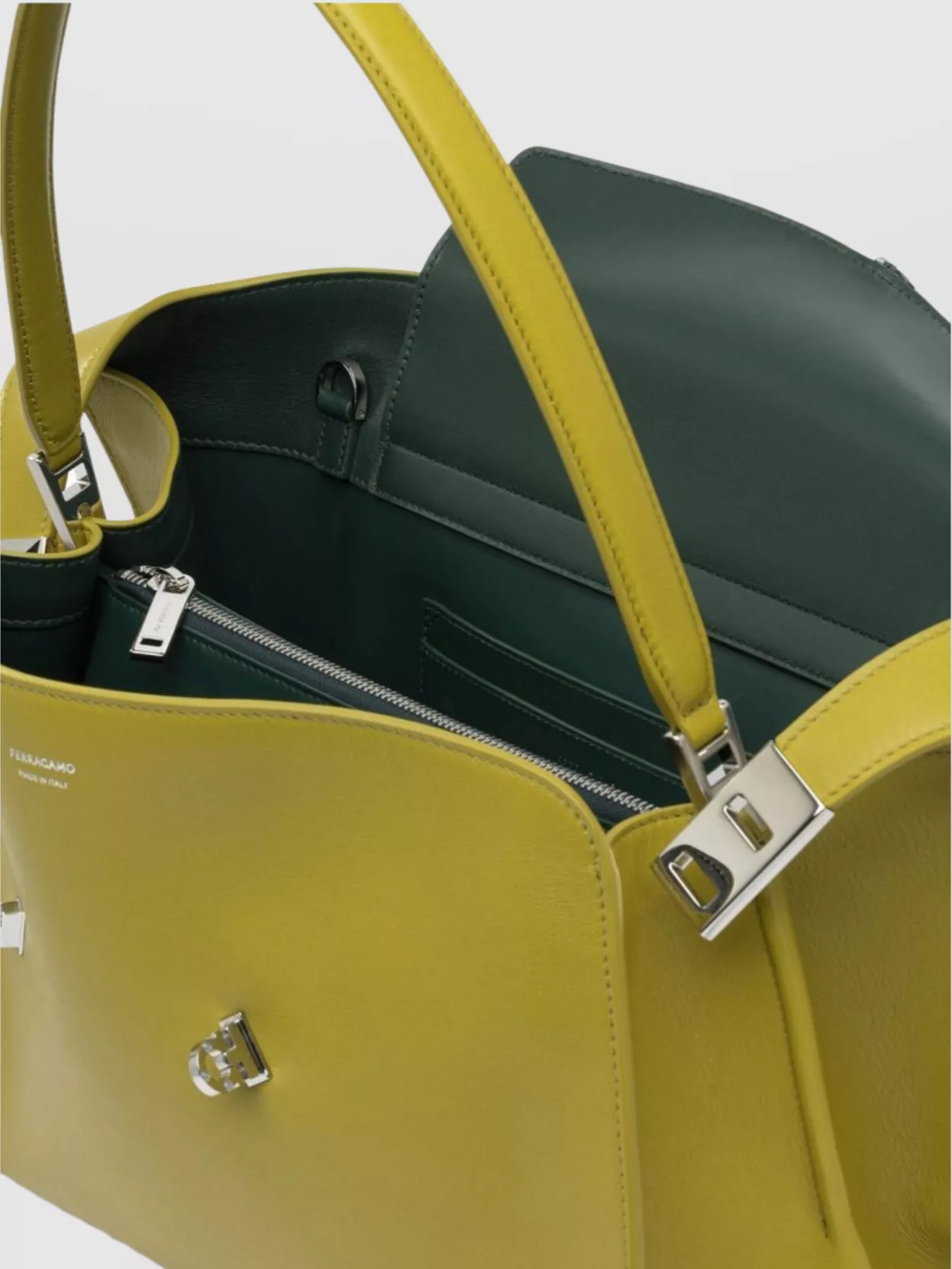 Ferragamo Structured Top Handle Shoulder Strap Metal Hardware