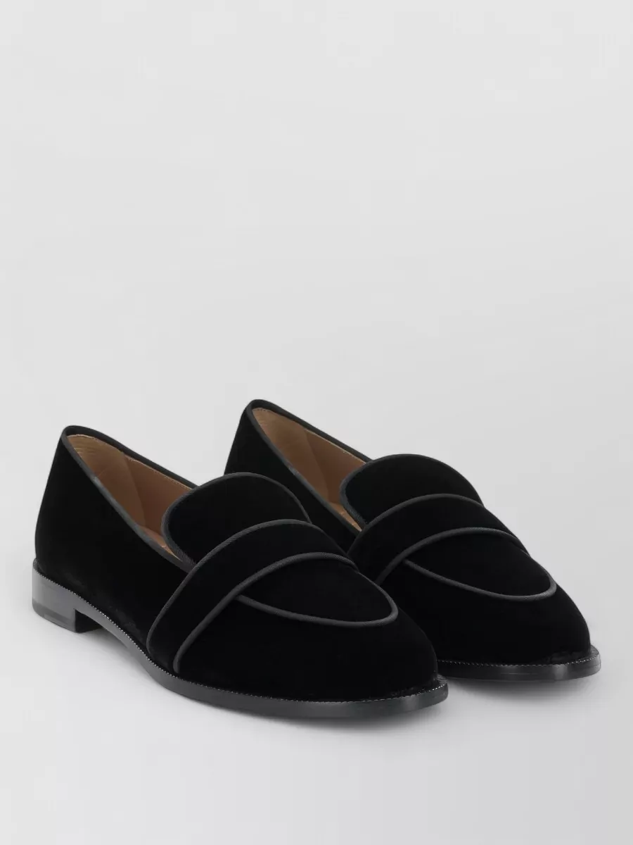 Aquazzura Round Toe Velvet Loafers Piped Trim In Black