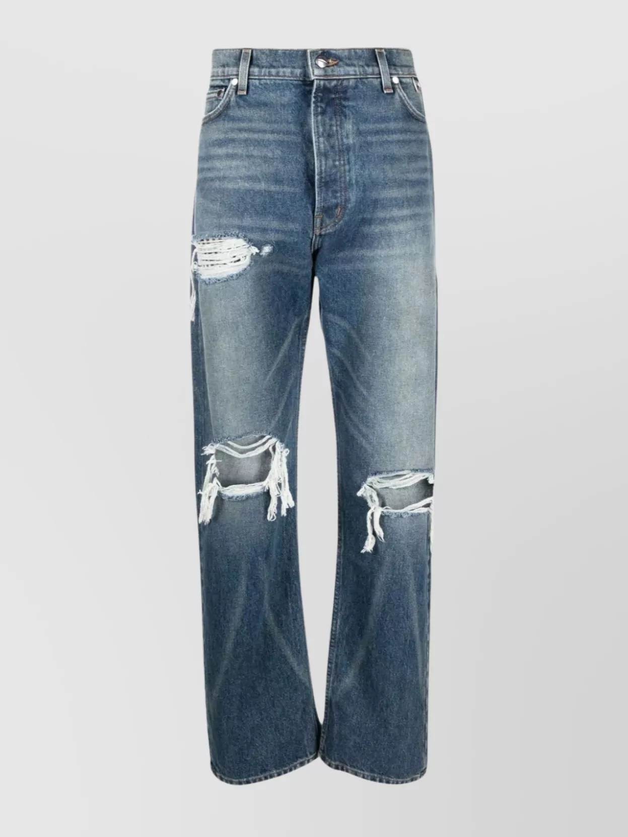 Shop Rhude Structured Mid-rise Denim Trousers In Blue