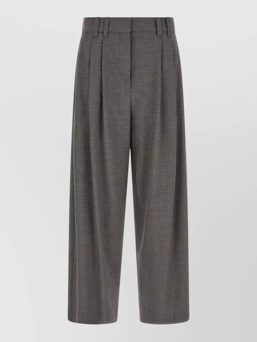 Brunello Cucinelli Wool cropped pleated wide-leg suit trousers