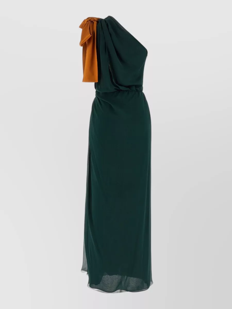 Saint Laurent Silk One-Shoulder Draped Maxi Dress
