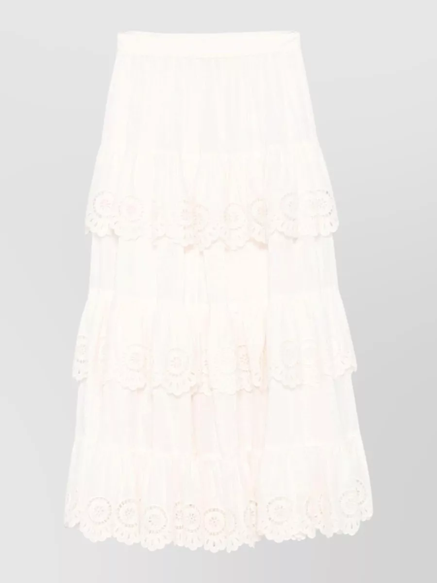 Zimmermann Cotton embroidered high-rise a-line maxi skirt